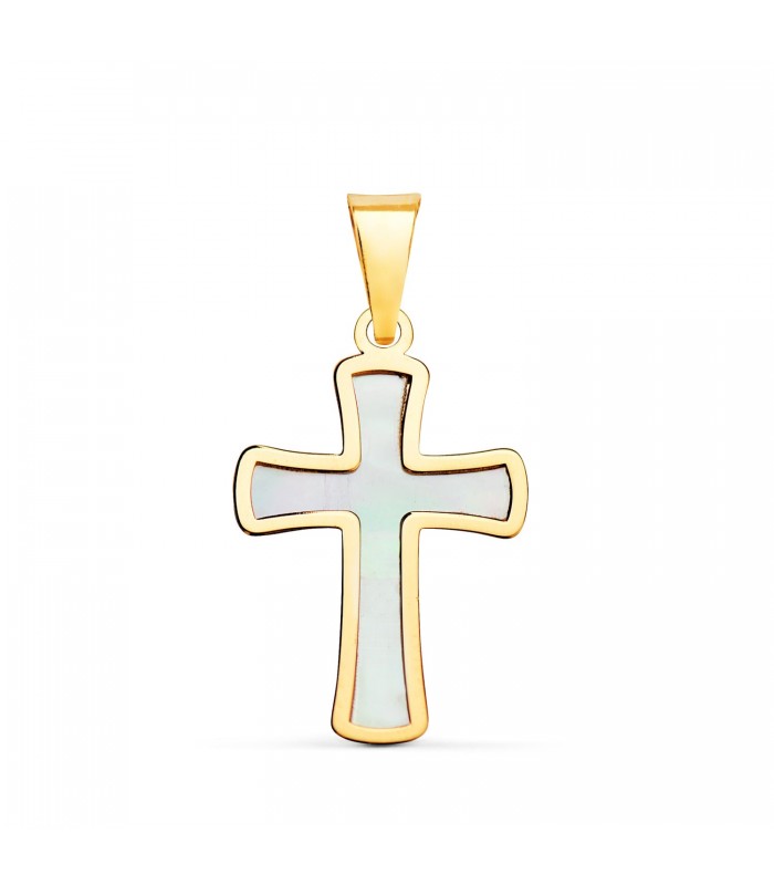 Cruz nacar oro amarillo 18 Ktes 18mm | Cruces de oro para comuniones, bautizos o confirmaciones