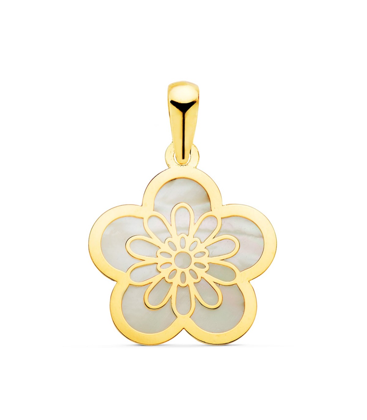 Anhänger Blume mit Perlmutt 16825 Gelbgold 750, 17 mm
