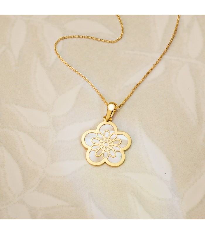 Anhänger Blume mit Perlmutt 16825 Gelbgold 750, 17 mm
