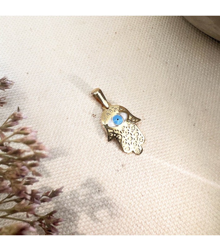 Pendentif Main de Fatma 18 Carats, porte-bonheur en filigrane, pour femme