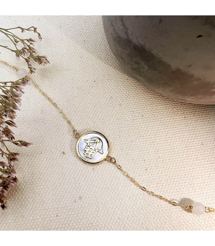 Pulsera Mano de Fátima Oro - Pulsera mujer nácar