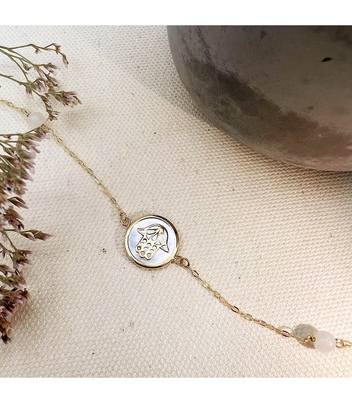 Pulsera Mano de Fátima Oro - Pulsera mujer nácar