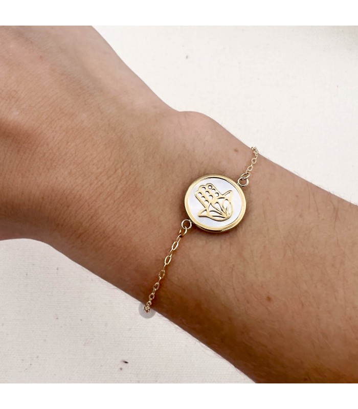 Pulsera Mano de Fátima Oro - Pulsera mujer nácar