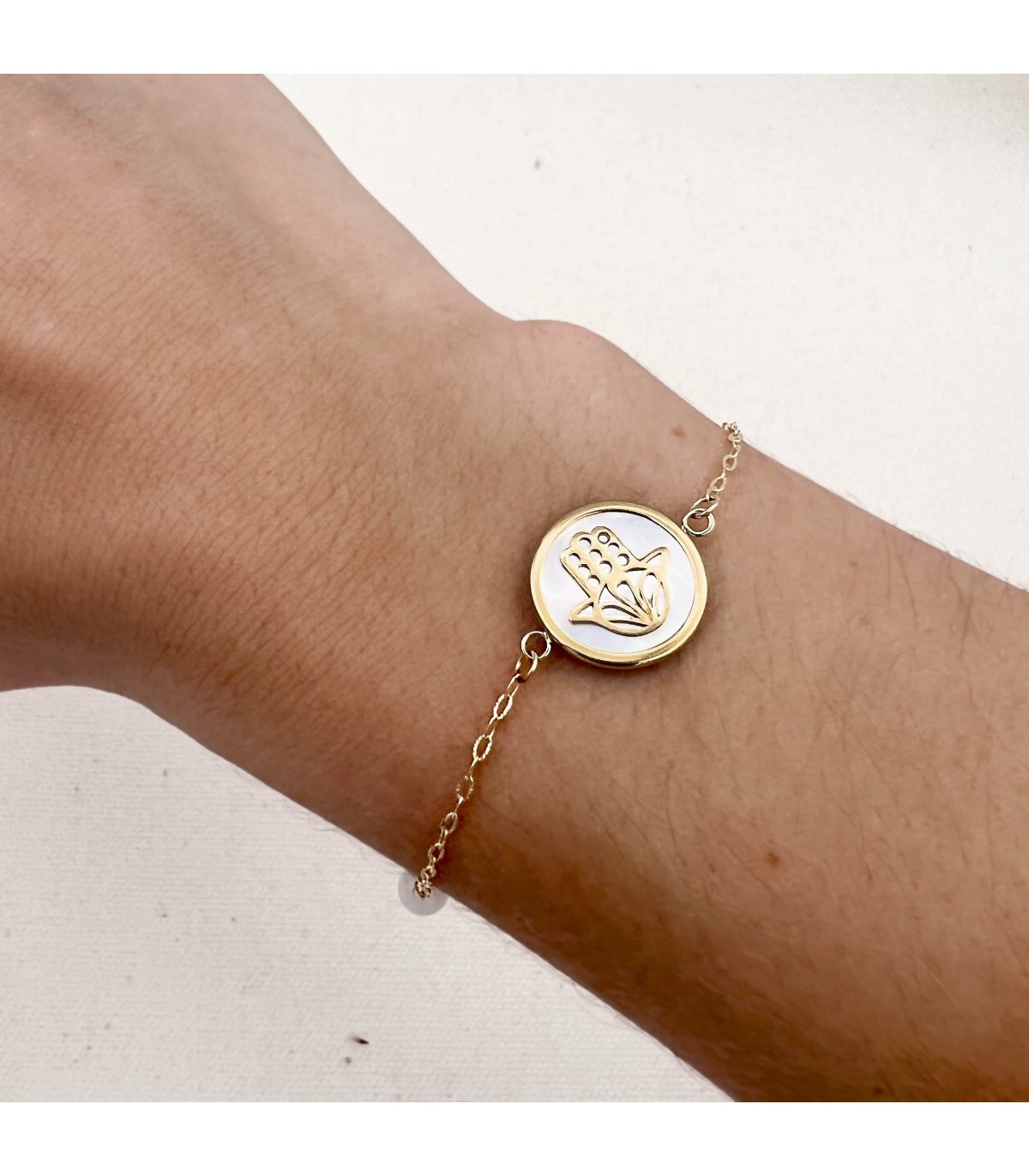 Pulsera Mano de Fátima Oro - Pulsera mujer nácar