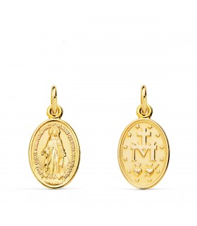 Medalla Oval Virgen Milagrosa Oro 18K 14 mm - escapulario virgen milagrosa - medallas religiosas