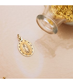 Medalla Cerco Virgen Guadalupe México Oro 18 K 23 mm