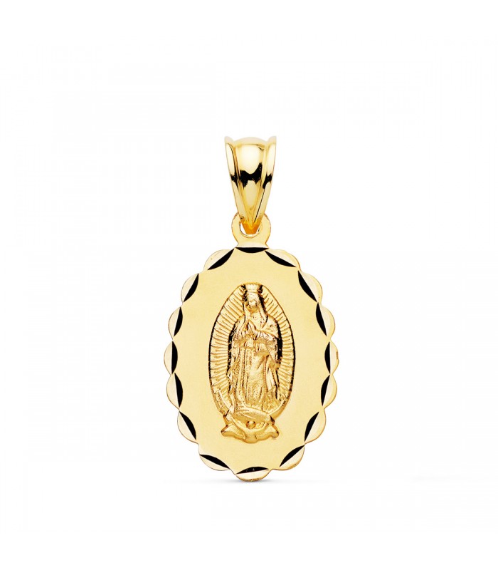 Medalla 9K V. Guadalupe México 21mm Oval Tallada - Medallas 9 kilates