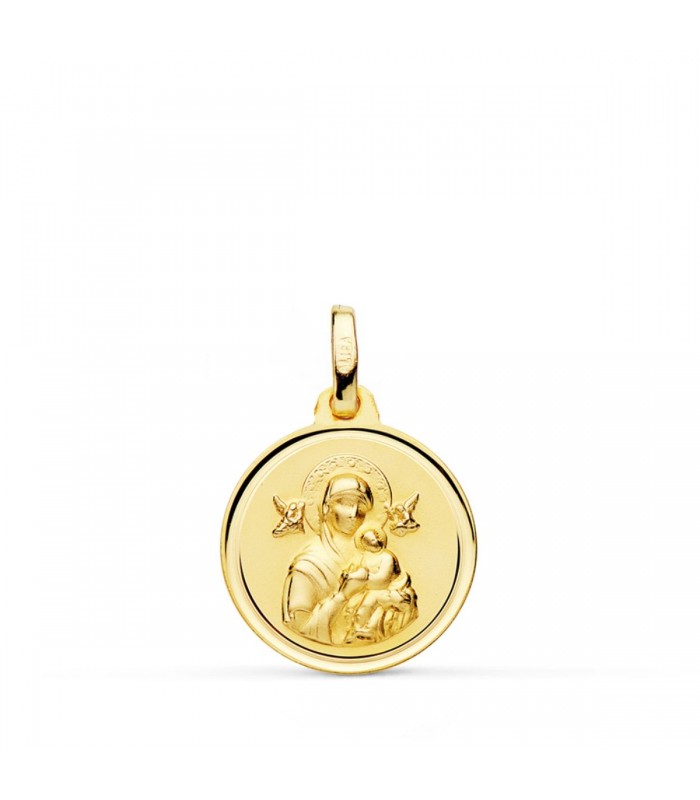 Medalla Virgen Perpetuo Socorro Oro 9K 16mm Bisel - joyas de 9 kilates