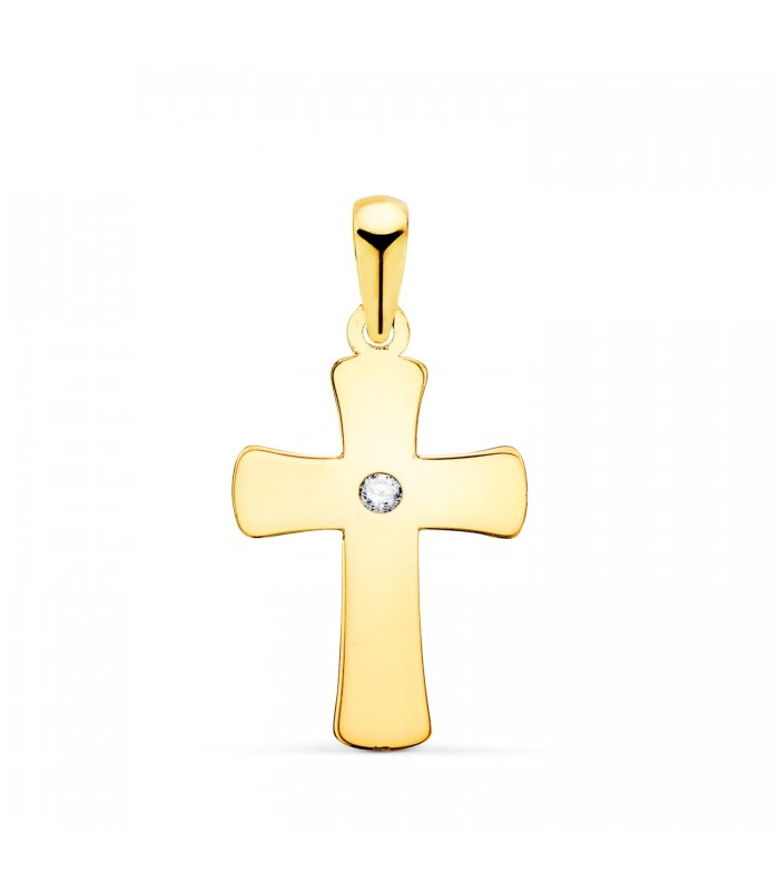 Croix Plate Zircon Or Jaune 18 Carats 20 mm