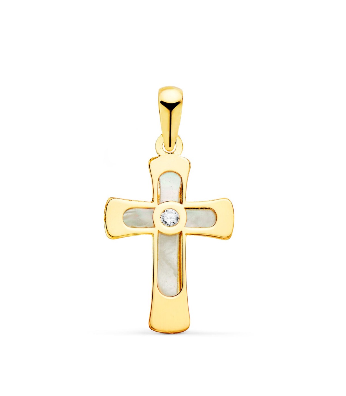 Croce scatolata Madreperla Oro giallo 18 carati 20 mm | Croci per bambini e donna
