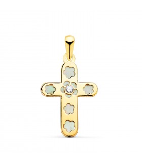 Croce madreperla fiore Oro giallo 18 kt 20 mm | Croci per bambini e donna