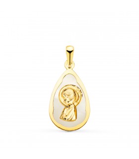 Medalla Comunión Oro 18K Virgen niña Nácar Gota