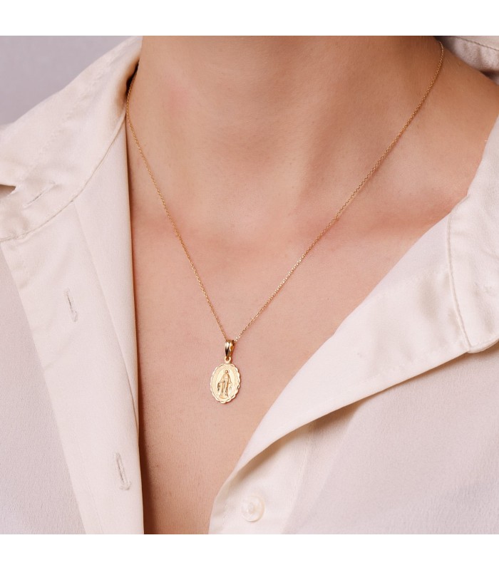 Medalla Virgen Milagrosa Oro 18 K 15 mm Tallada