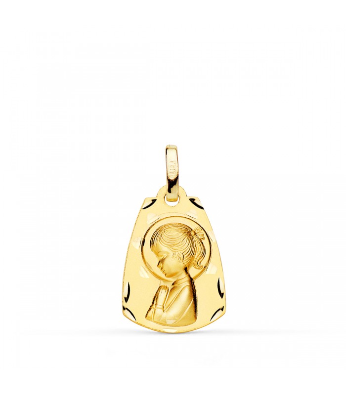 Medalla Virgen Niña Tallada Oro 18K 19 MM Tonel