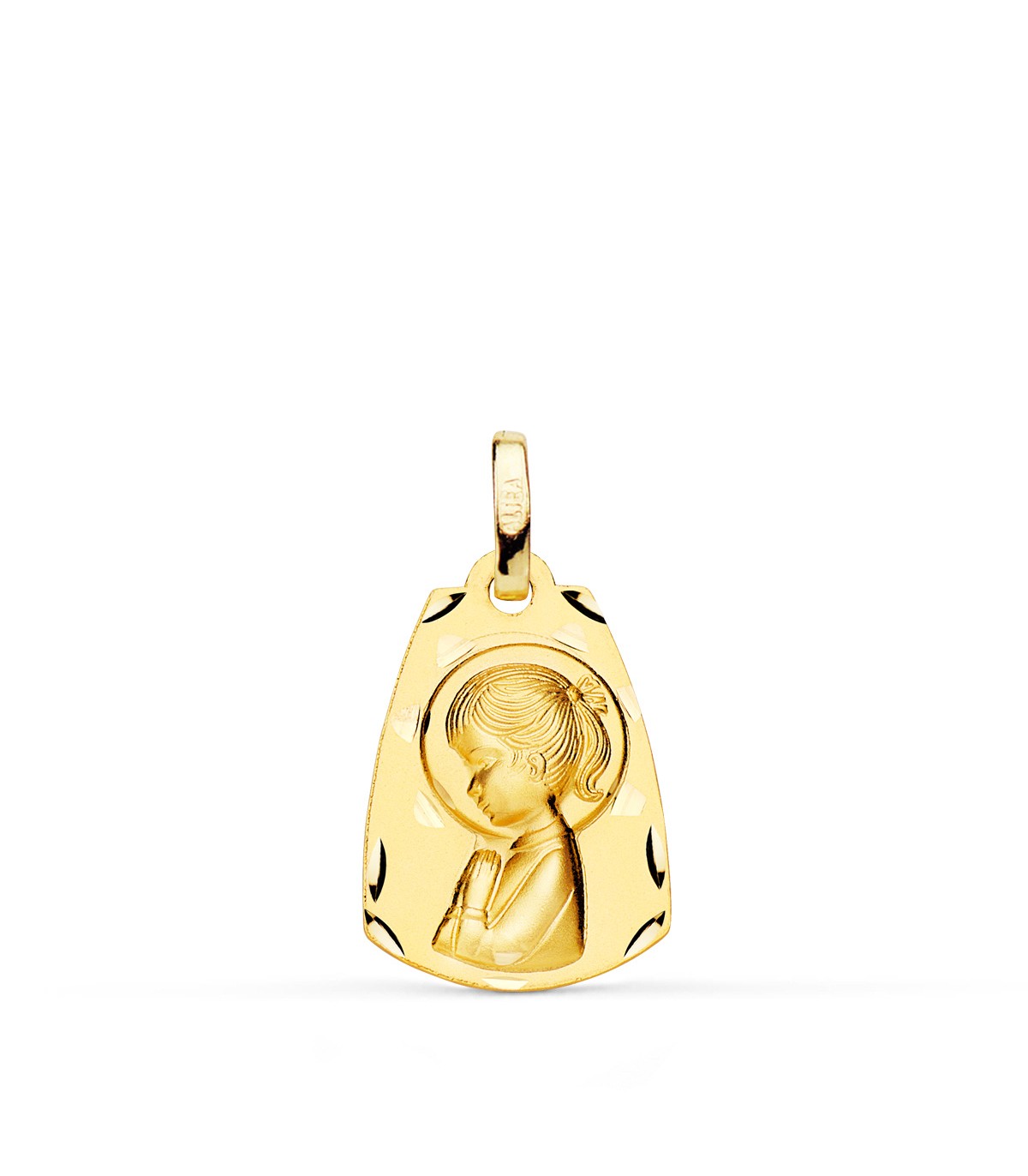 Medalla Virgen Niña Tallada Oro 18K 19 MM Tonel