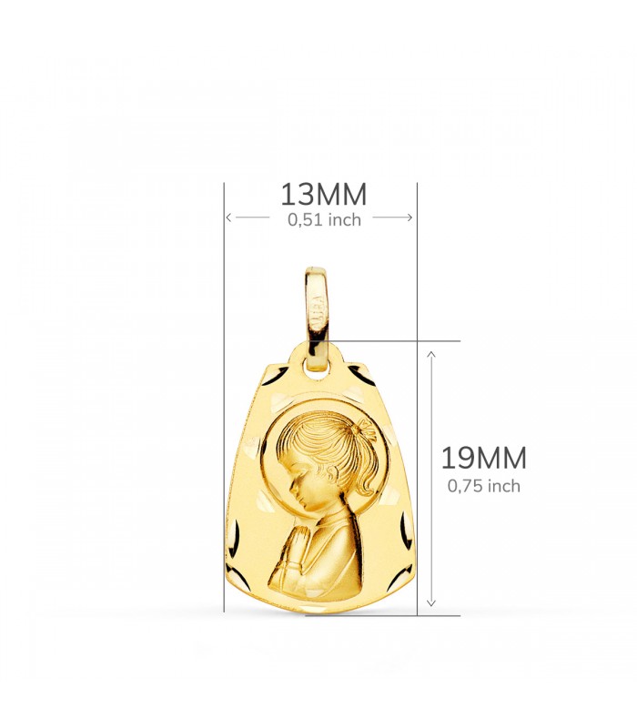 Medalla Virgen Niña Tallada Oro 18K 19 MM Tonel