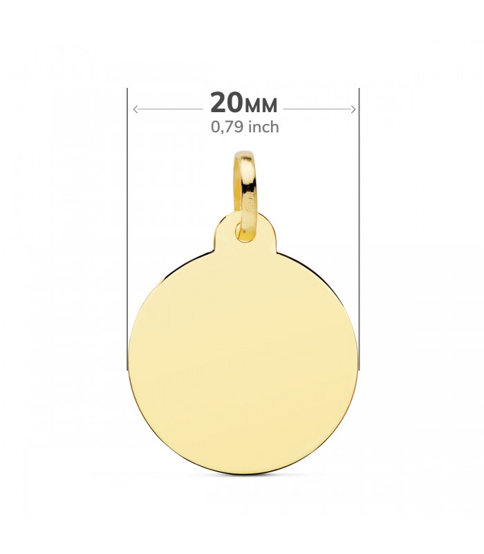 Chapa Redonda Oro 18K 20 mm Brillo colgante personalizado joya con fotografías grabado