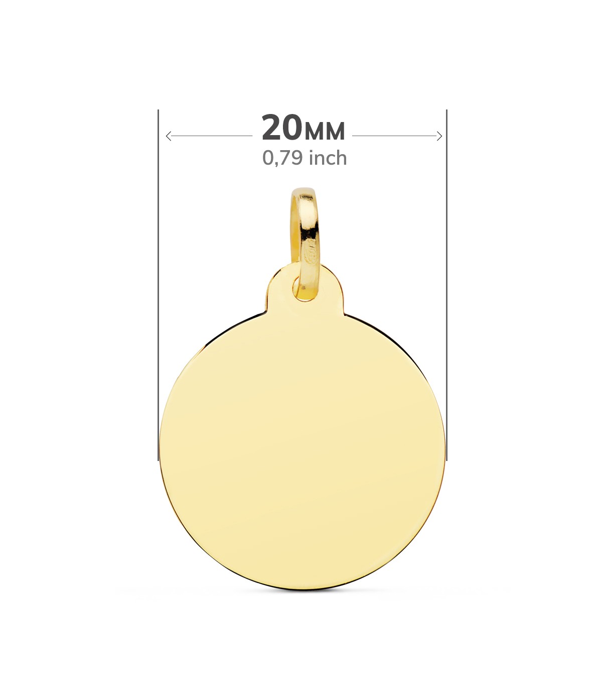 Chapa Redonda Oro 18K 20 mm Brillo colgante personalizado joya con fotografías grabado