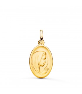 Medalla Virgen Oval Oro 18 K 20 mm Matizada - regalos para primera comunión