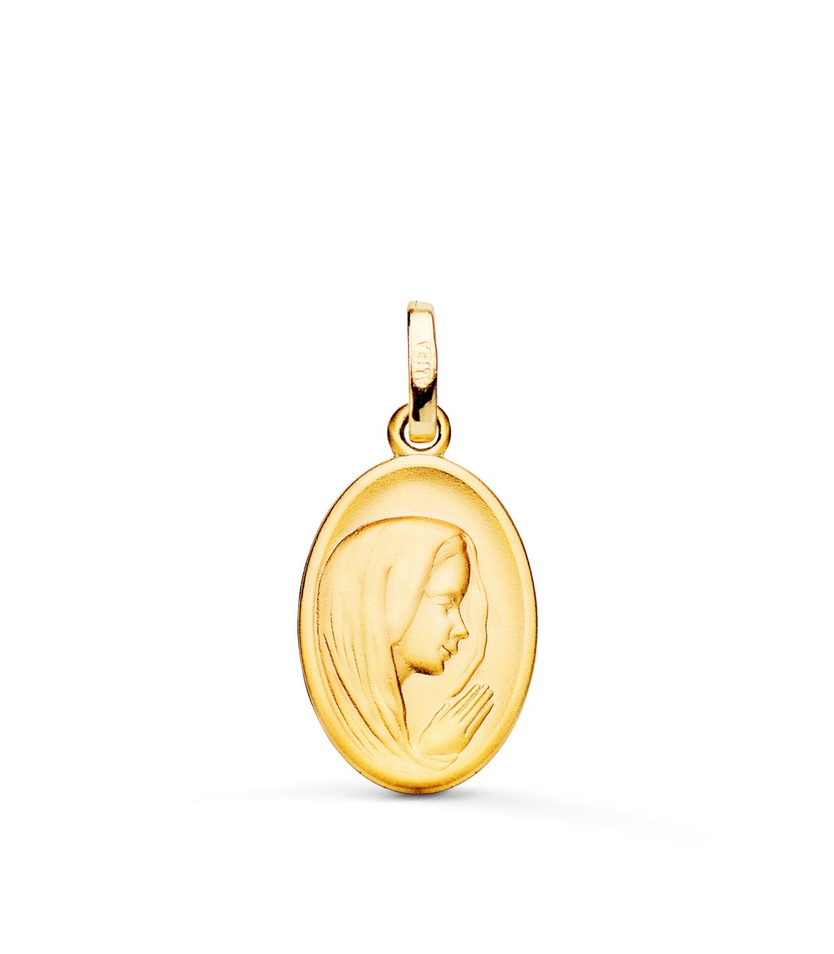 Medalla Virgen Oval Oro 18 K 20 mm Matizada - regalos para primera comunión