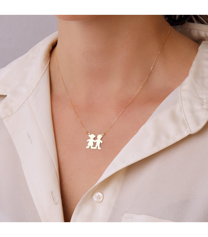 Collar personalizado silueta niño y niña Oro 18K colgante mama, regalos para el dia de la madre