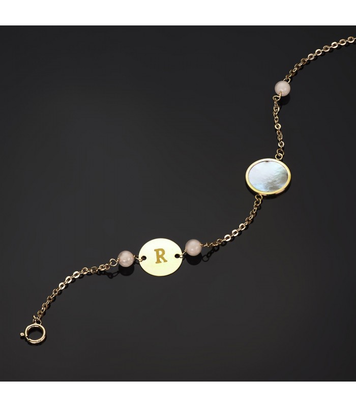 Pulsera personalizada Oro 18K Chapa Nácar - joyas personalizadas de oro