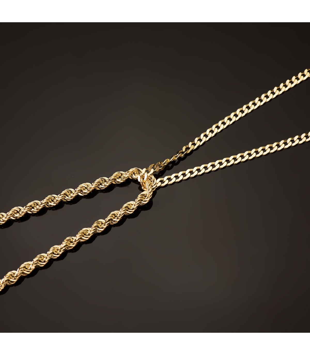 Cordón de oro Salomónico Ligero Oro amarillo 18k 50cm y cadena barbada cubana.