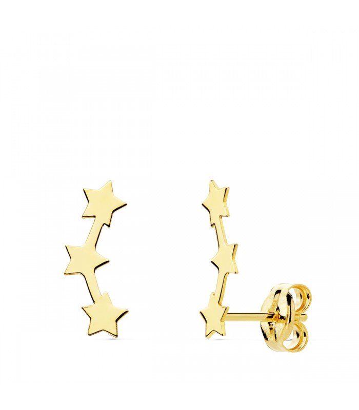 Orecchini lobo lunghi a forma di stelle, 12 mm Oro giallo 750 - Earjackett