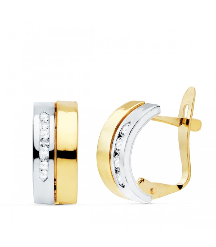 Ohrringe Gold für Damen, Glatt, Gewölbte, 18K Gelb-/ Weißgold - 1 Paar Ohrclips X Form Bicolor