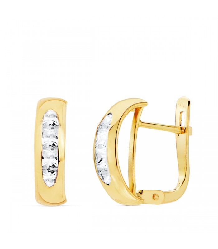Pendientes Raizel Mujer Oro Amarillo 18K medio aro circonitas