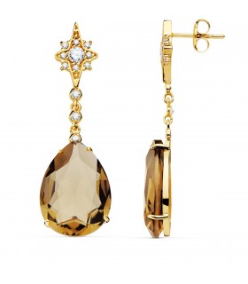 Pendientes Dakota Oro Amarillo 18K Piedra Fumé accesorios bodas invitadas novia
