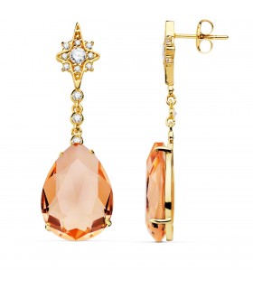 Pendientes Dakota Oro Amarillo 18K Piedra Rosa