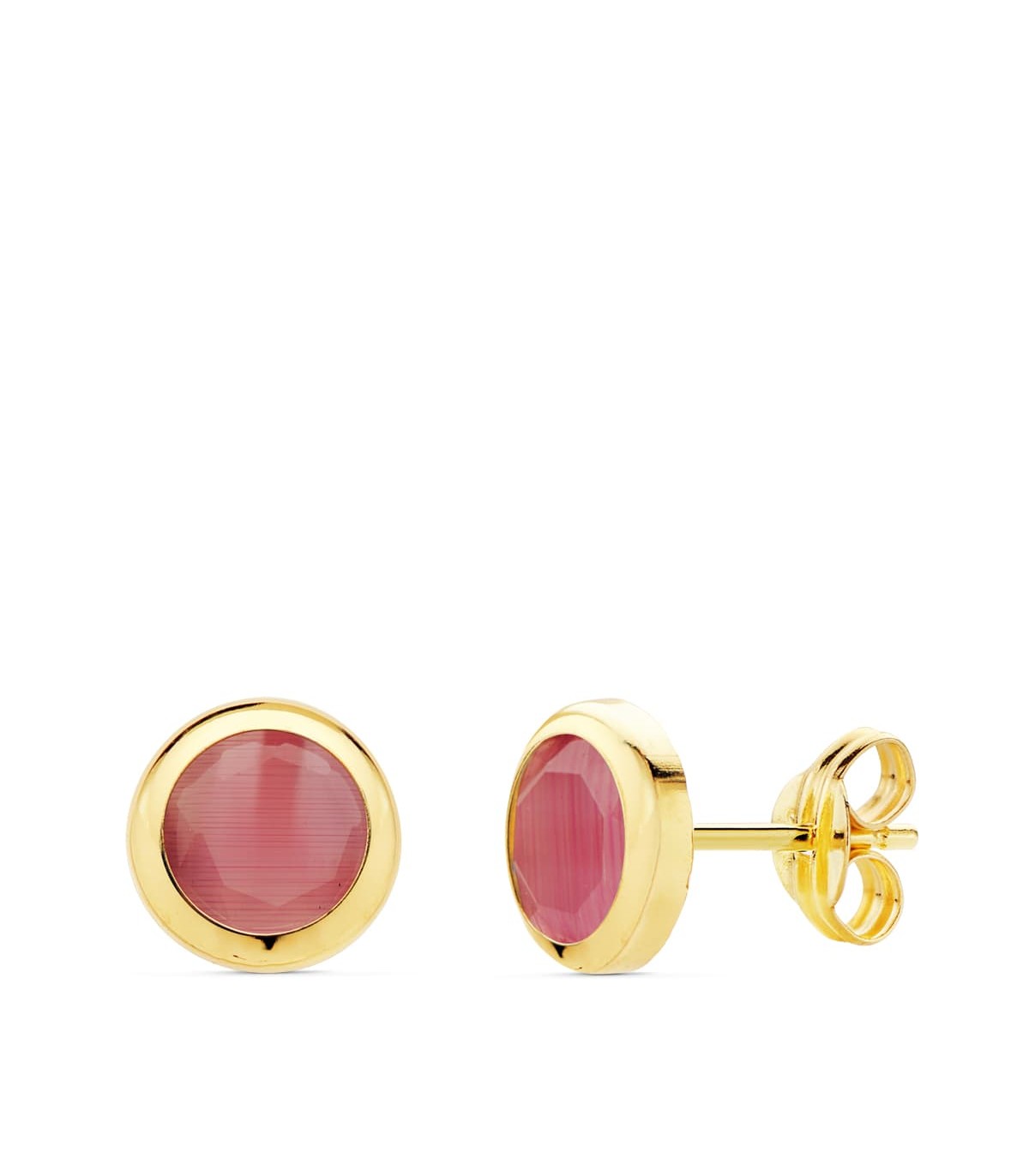 Pendientes pequeños Stick Oro 18K Piedra Rosa 6,5 mm joyas mujer online chatón dormilona color