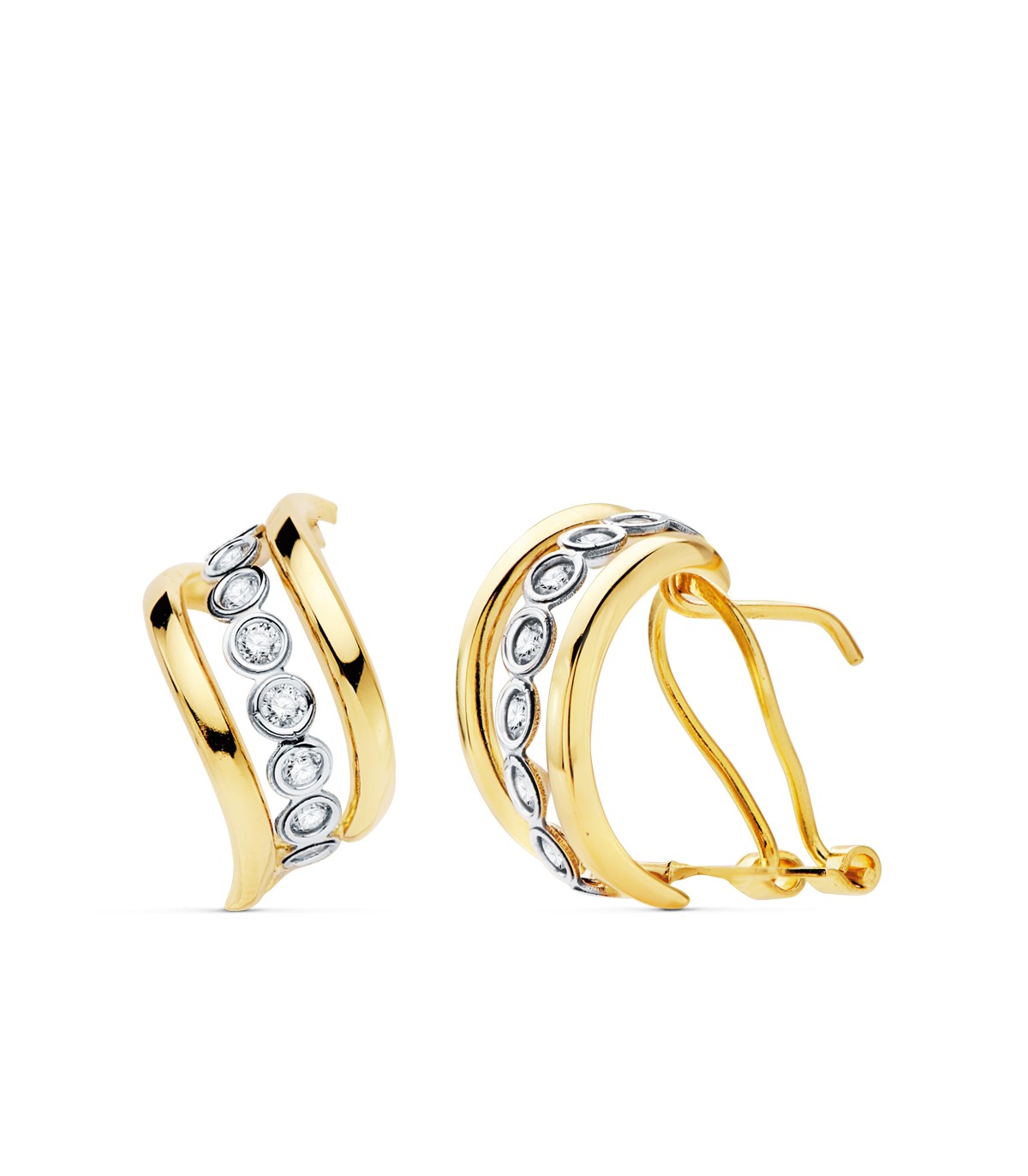 Orecchini in oro Tilda ideale da donna - Orecchini a fascia ondulata e chiusura a omega, 2 ori.