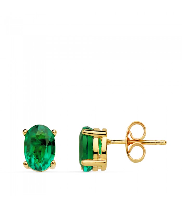 Damen-Ohrstecker mit Edelstein, Smaragd oval 4-Krappen-Fassung, 750er Gelbgold 18K