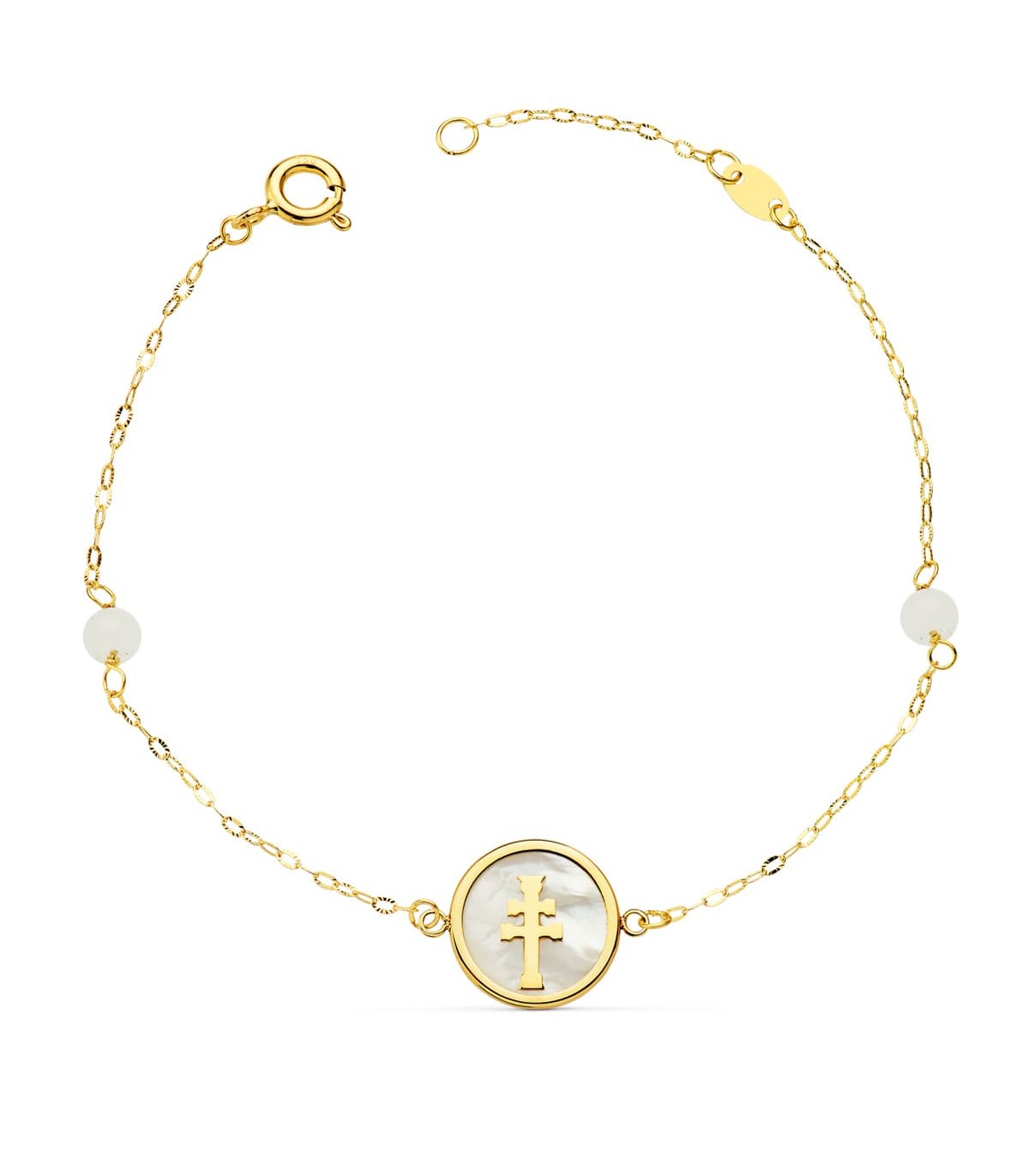Pulsera Mujer Oro 18K Cruz Caravaca Nácar 20cm