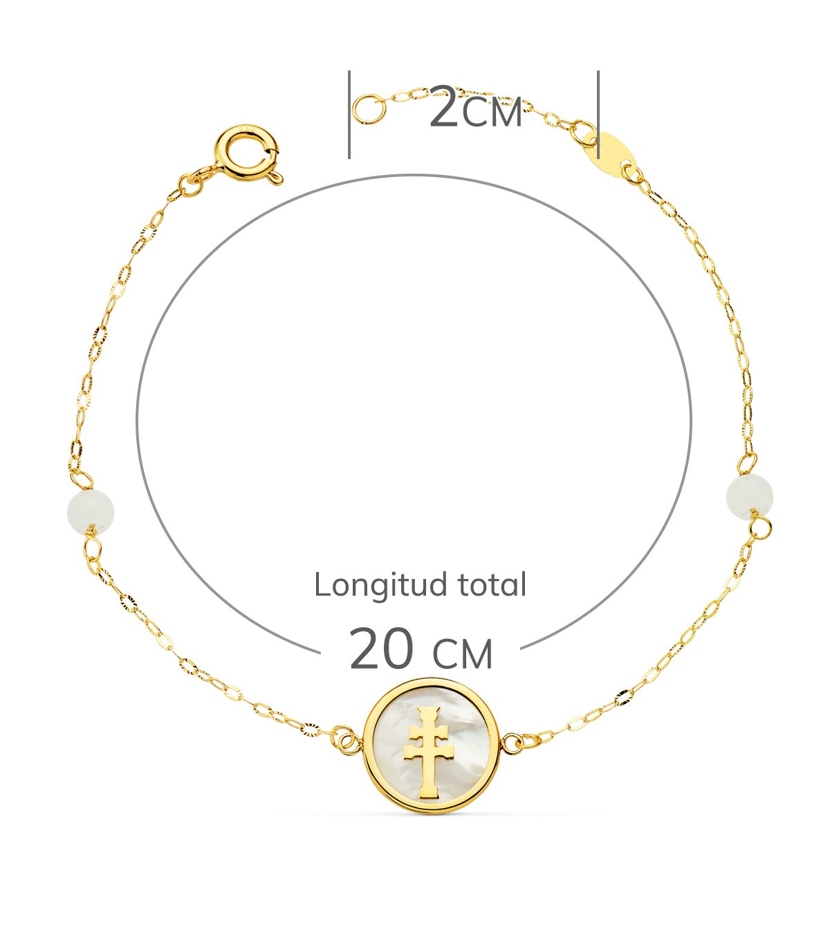 Pulsera Mujer Oro 18K Cruz Caravaca Nácar 20cm