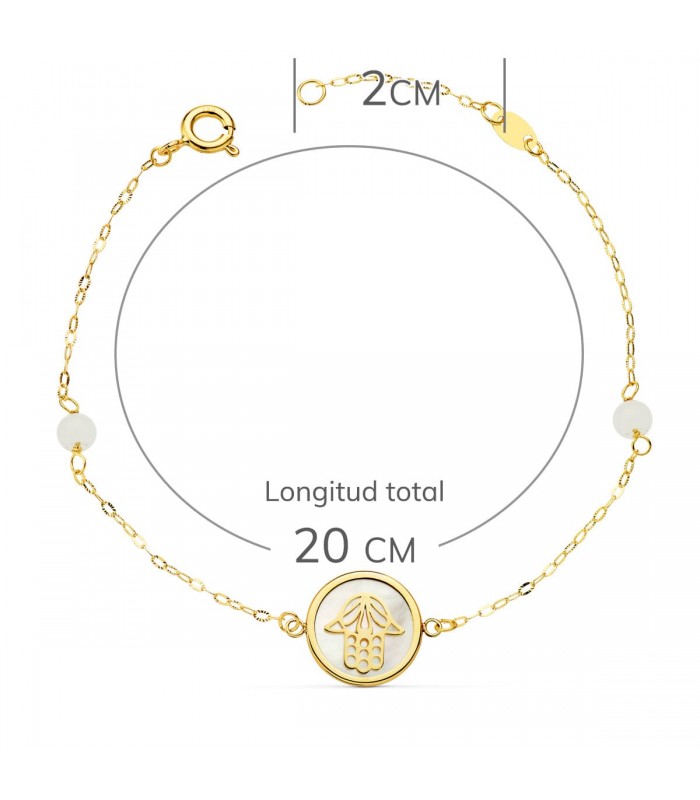 Pulsera Mujer Oro 18K Mano de Fátima Nácar 20cm