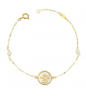 Bracelet Femme Or 18K Main de Fatima Nacre 20cm