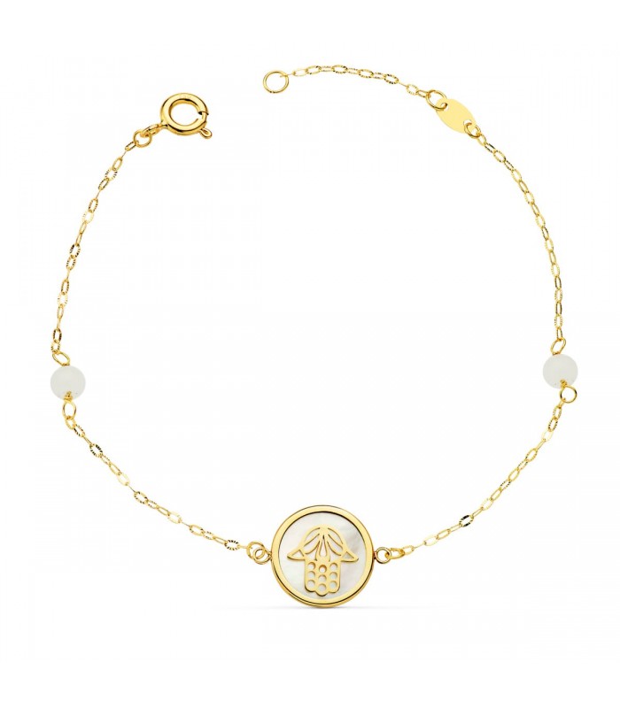 Pulsera Mujer Oro 18K Mano de Fátima Nácar 20cm