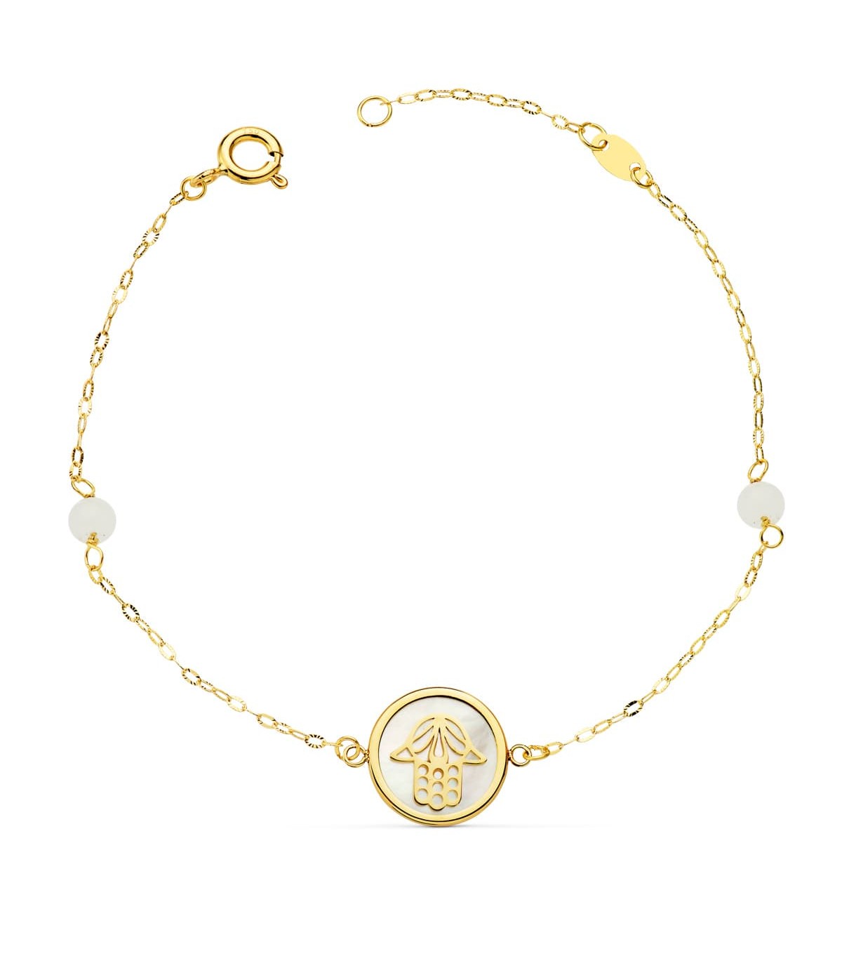 Pulsera Mujer Oro 18K Mano de Fátima Nácar 20cm