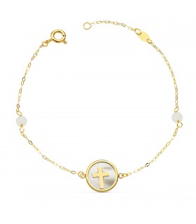 Pulsera Mujer Oro 18K Cruz Nácar 20cm