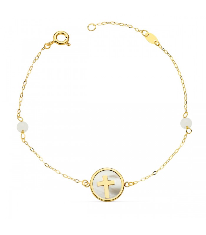 Pulsera Mujer Oro 18K Cruz Nácar 20cm