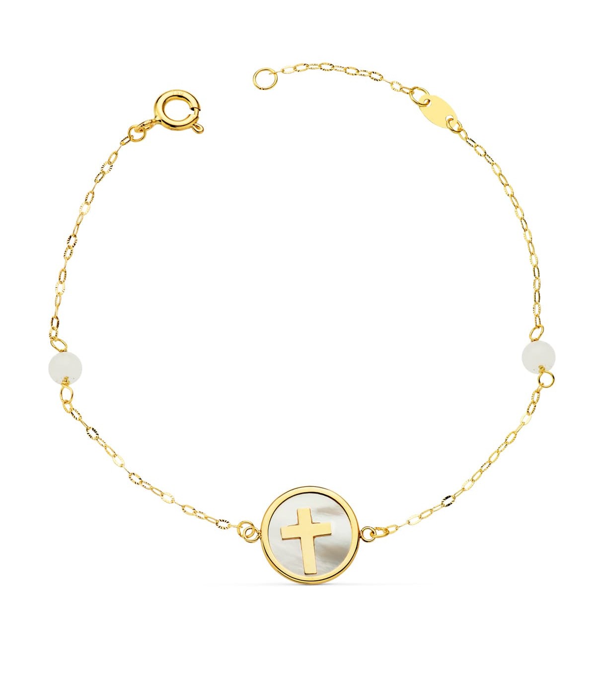 Bracelet Or Jaune 18K Croix Nacre 20cm