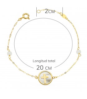 Pulsera Mujer Oro 18K Cruz Nácar 20cm