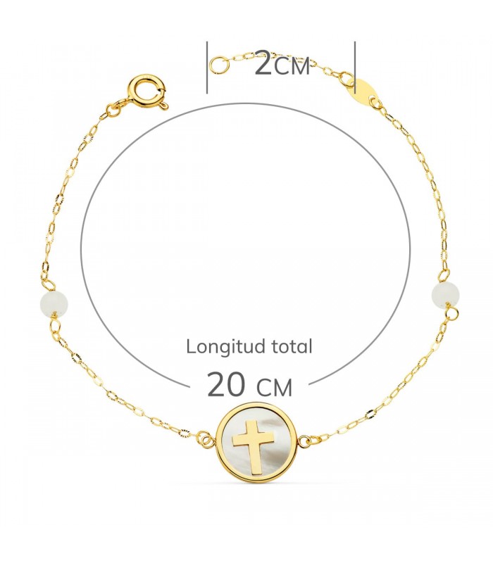 Bracelet Or Jaune 18K Croix Nacre 20cm