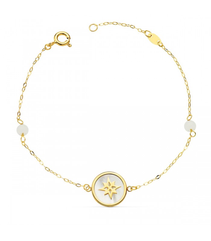 Pulsera Mujer Oro 18K Rosa de los vientos Nácar
