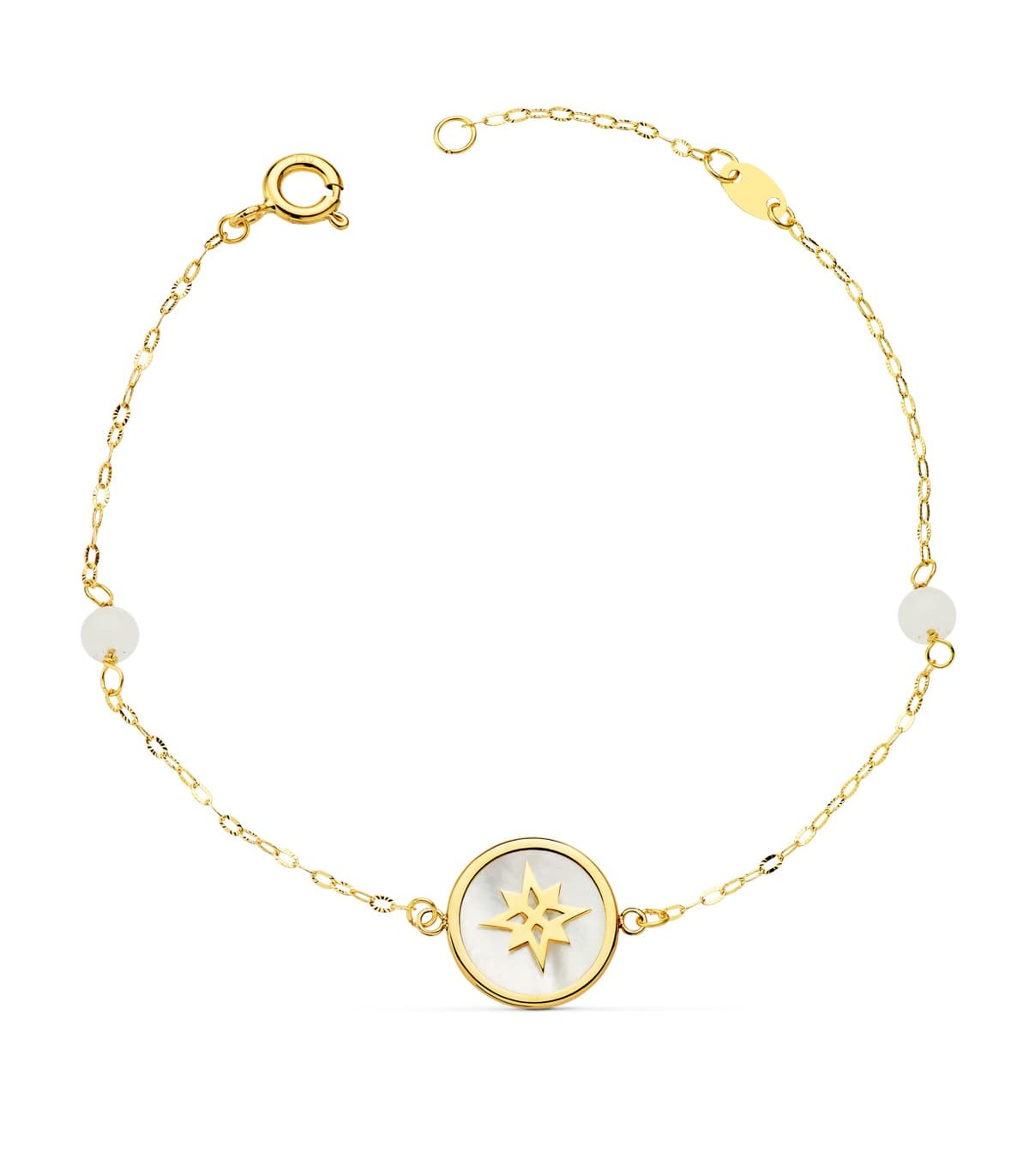 Pulsera Mujer Oro 18K Rosa de los vientos Nácar