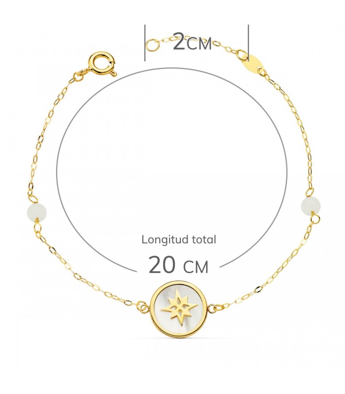 Pulsera Mujer Oro 18K Rosa de los vientos Nácar
