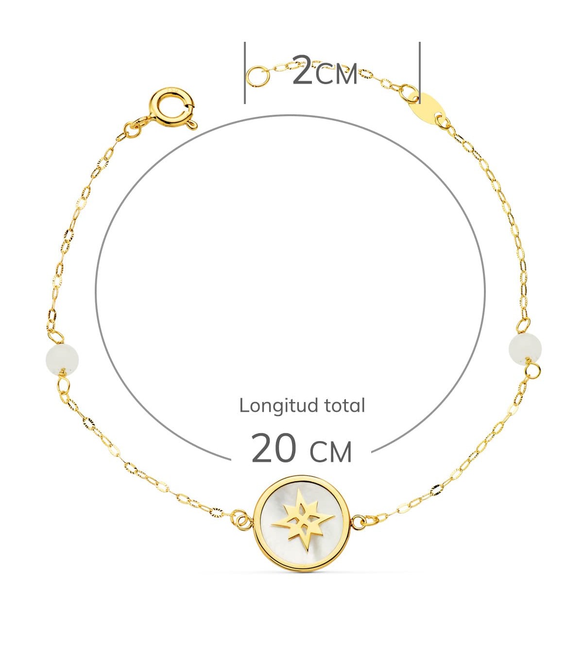 Pulsera Mujer Oro 18K Rosa de los vientos Nácar